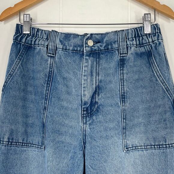 Blank NYC Cargo Jean Straight Leg High Waisted Baggy Loose Fit Size Medium Blue - Picture 4 of 16